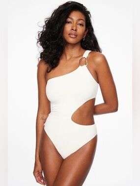 Chic White Asymmetrical Cutout Swimsuit Bodysuit Size Small Dynamite BNWOT